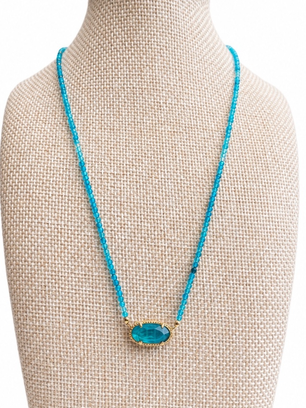 Kendra Scott Turquoise Blue Beaded Oval Pendant Necklace Gold Tone Boho - Picture 1 of 7
